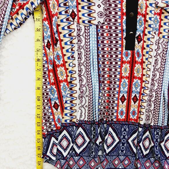 Blouse Tunic Aztec Boho Global Nomad Tribal Revival Festival Tab Sleeve Size 3X - Picture 11 of 12